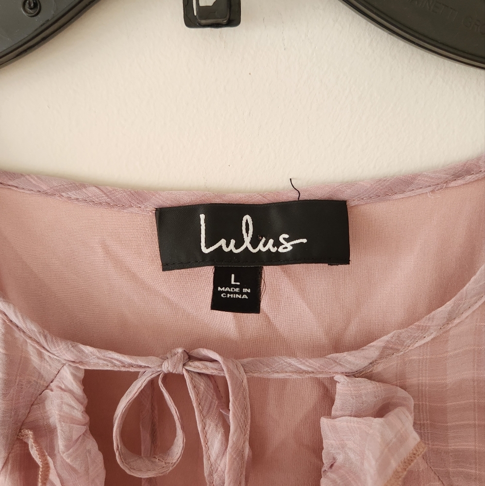 Lulus Dress Sweetest Delight Plaid Ruffle Short Sleeve Maxi Dress Pink Large - Picture 8 of 8